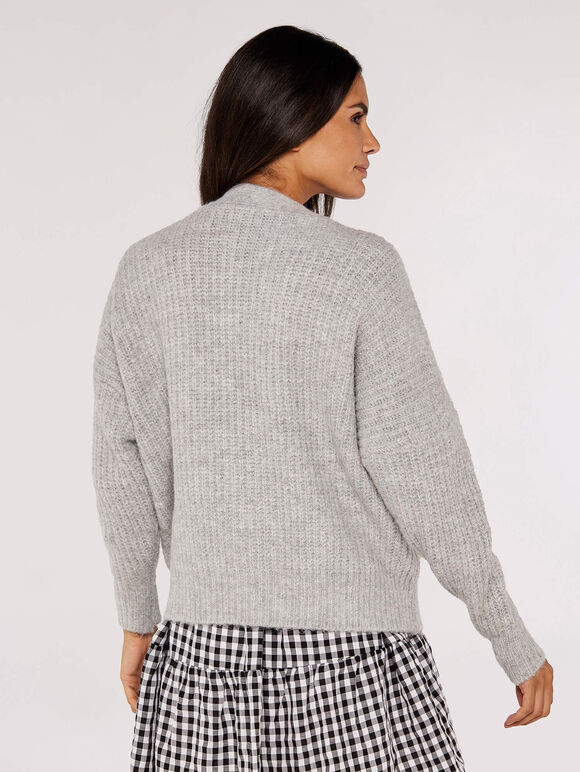 Knit Boyfriend Cardigan, Grey, large