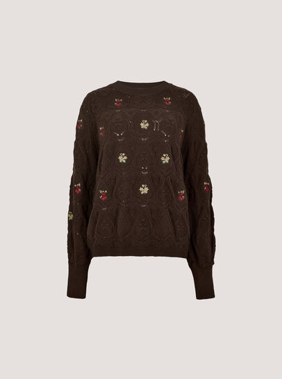 Pointelle Knit Floral Embroidered Jumper