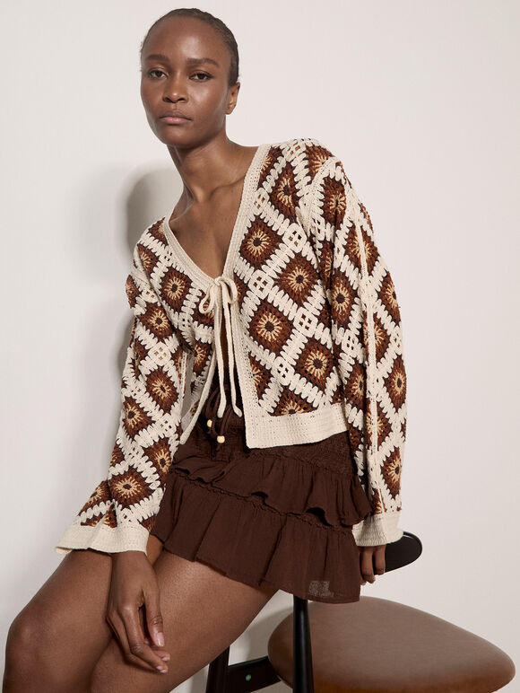 Diamond Crochet Cardigan, Rust, large