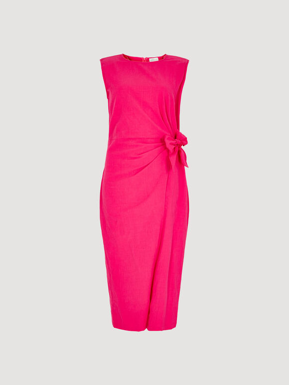 Cotton Wrap Midi Dress, Fuchsia, large