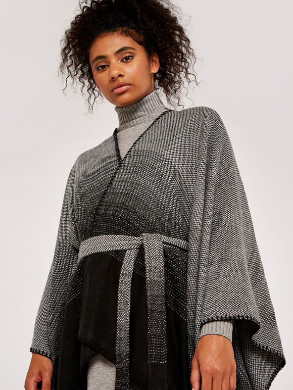 Herringbone Ombre Blacket Cape, Grey, large