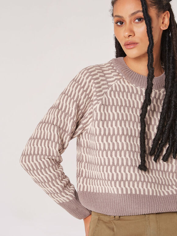 Cropped Chenille Twisted Cable Jumper, Stone, large