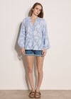 Embroidered Floral Stripe Blouse, Blue, large