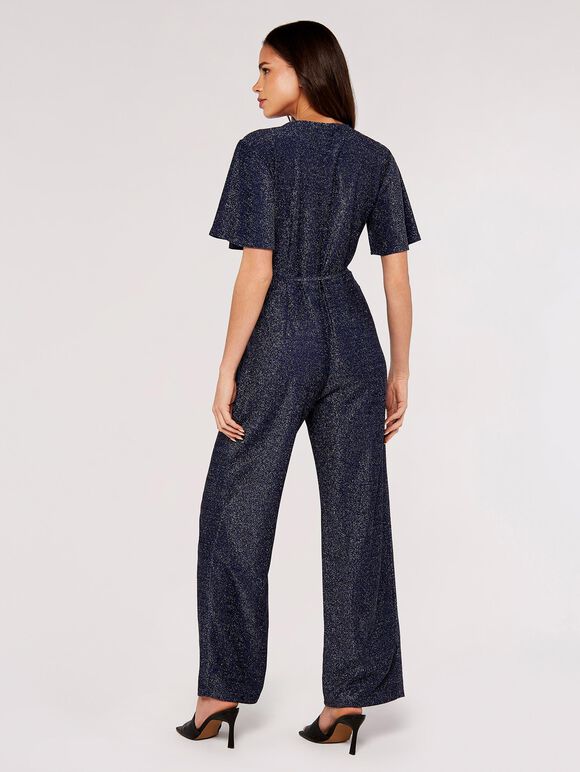 Sparkle Angel Sleeve Jumpsuit, Navy, large