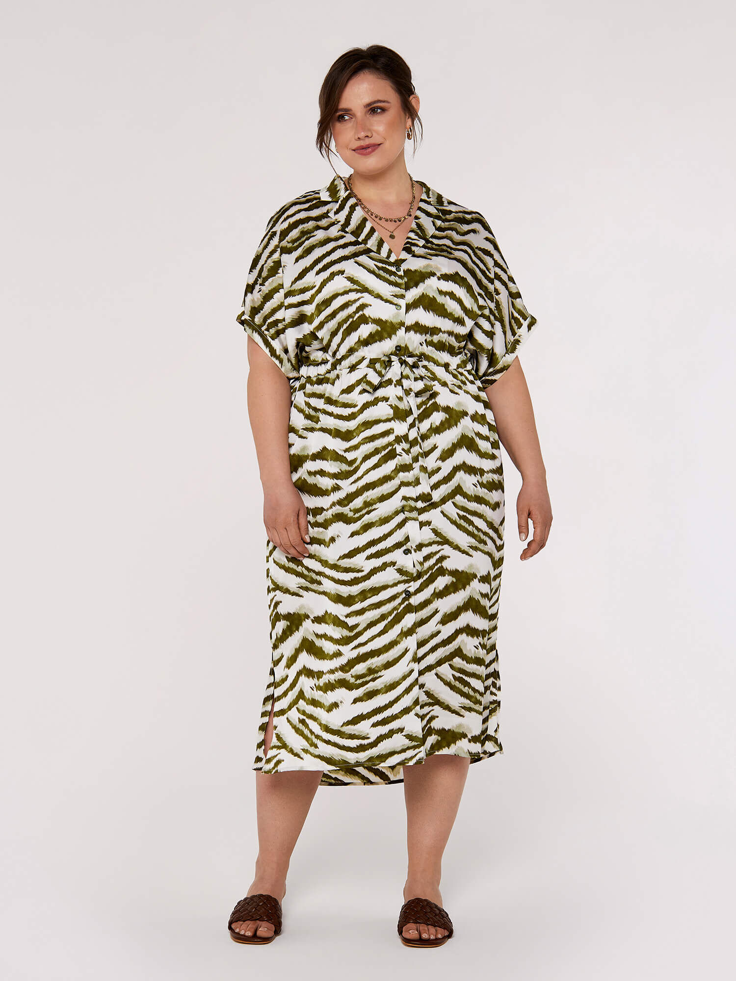 Curve Tiger Midi Dress Apricot Clothing