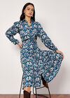 Ikat Tiered Shirt Midi Dress, Teal, large