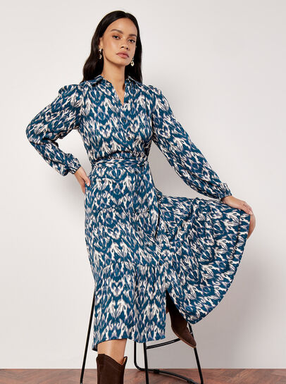 Ikat Tiered Shirt Midi Dress
