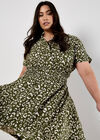 Curve Leopard Print Shirt Midi Dress, Khaki, large