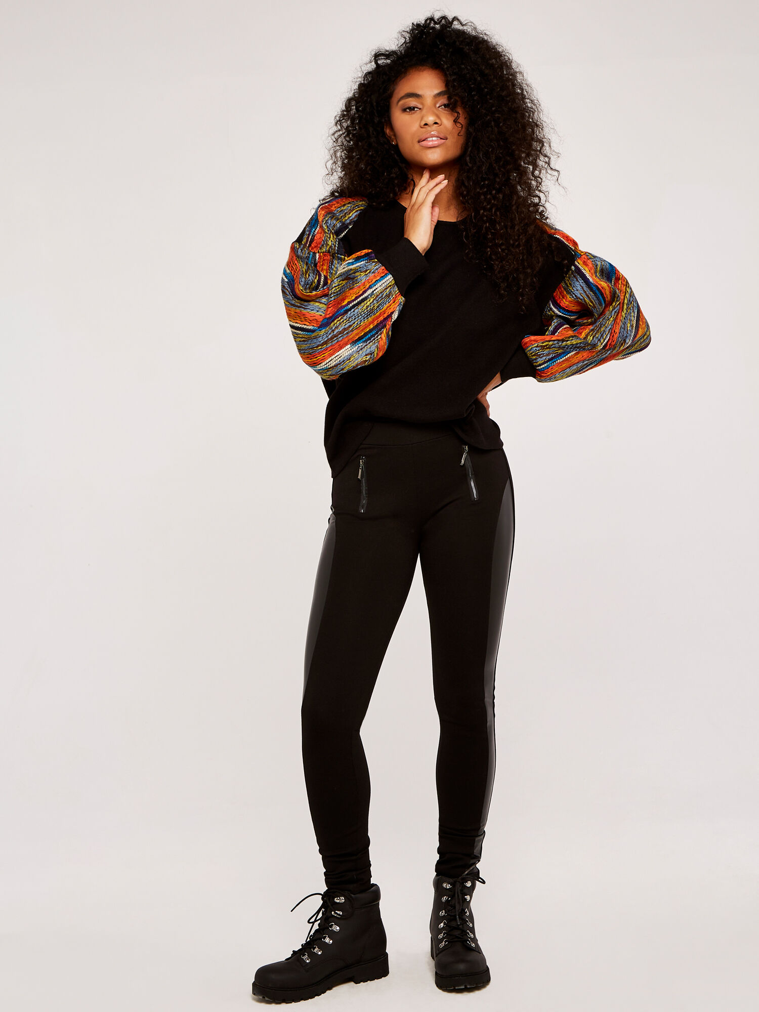 Leather Look Panel Ponti Legging Apricot Clothing