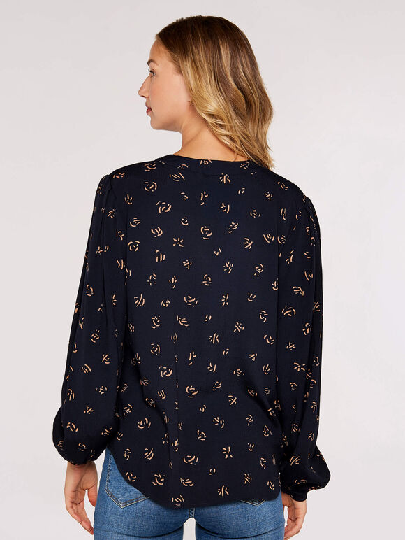 Scribble Print  Blouse, Navy, large