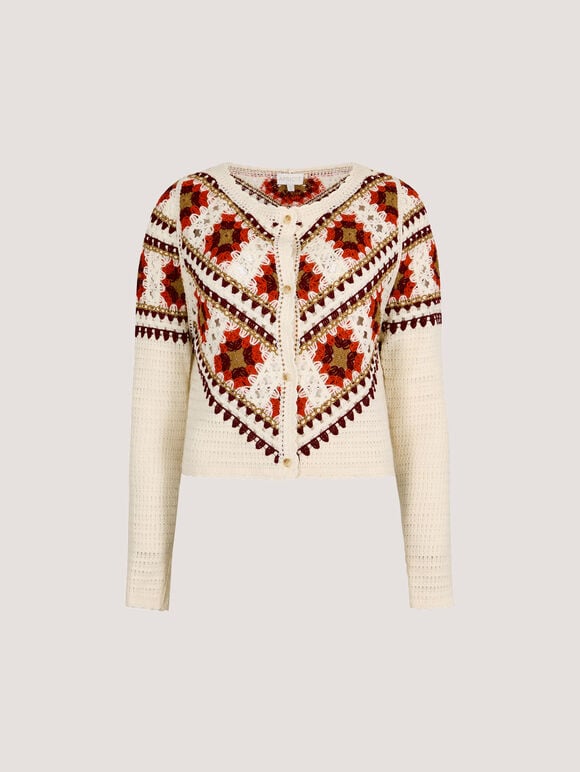 Crochet Squares Scallop Cardigan, Stone, large