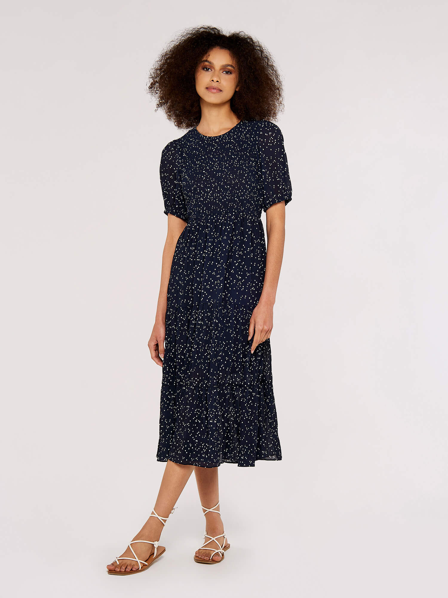 Polka Dot Crinkle Dress Apricot Clothing