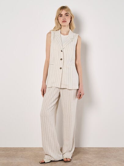 Straight Leg Pinstripe Woven Trousers