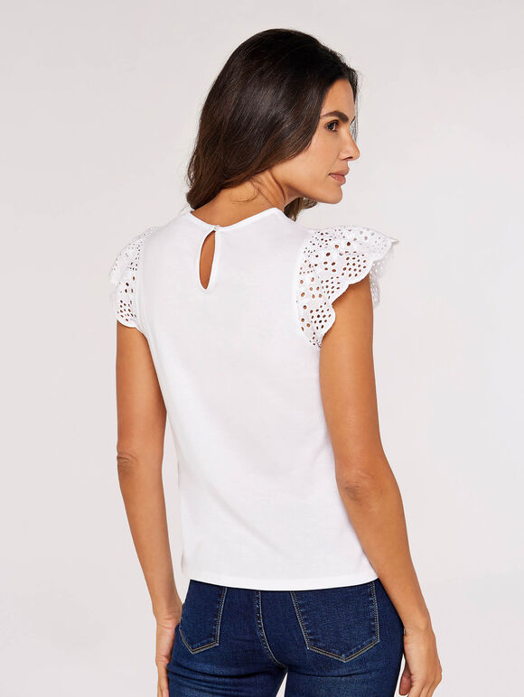 Cutwork Jersey Blouse, White, large