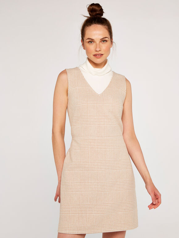 Houndstooth Pinafore Dress, Stone, large