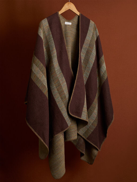 Bold Stripe Blanket Cape, Blue, large