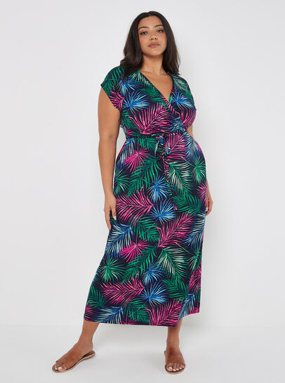 Curve Tropical Palm Wrap Maxi Dress