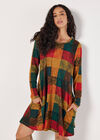 Colourful Patchwork Check Swing Mini Dress, Green, large
