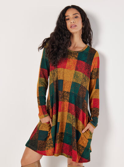 Colourful Patchwork Check Swing Mini Dress