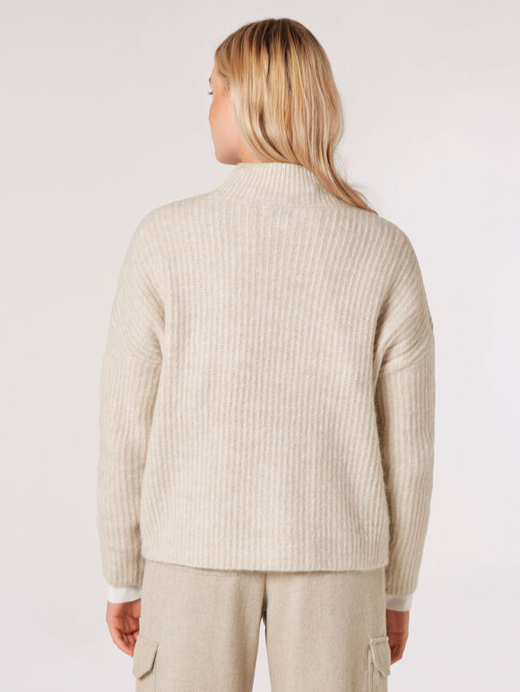 Chunky Knit Ribbed Jumper, Stone, large