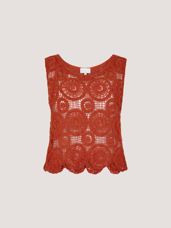 Crochet Circles Crop Top, Orange, large