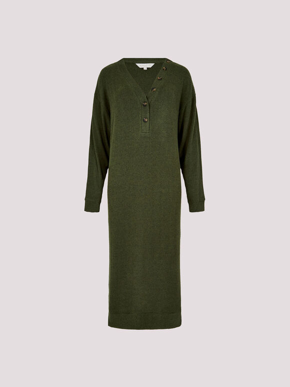 Ribbed Knit Midi Dress, Green, large