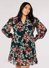 Curve Floral Mini Dress, Black, large