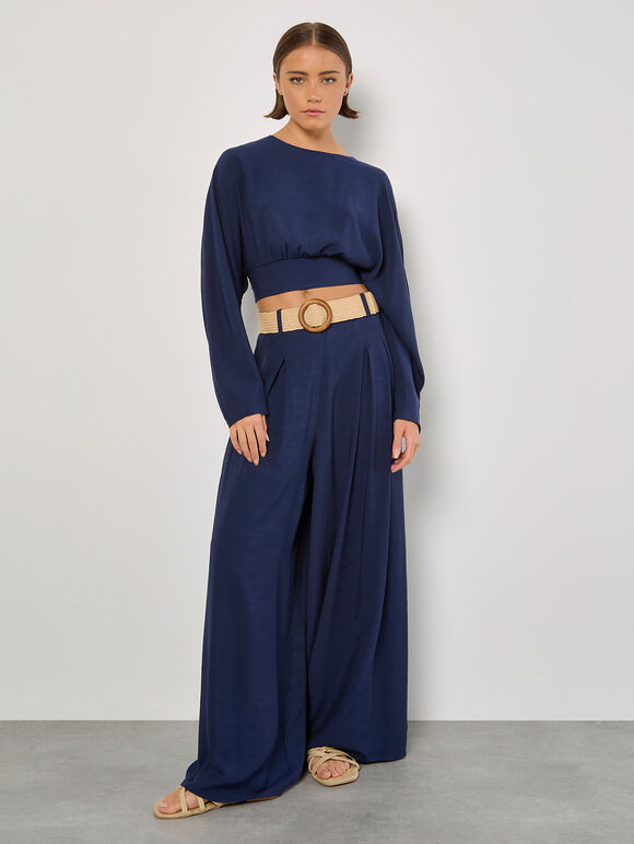 Split Back Crop Top, Navy, large