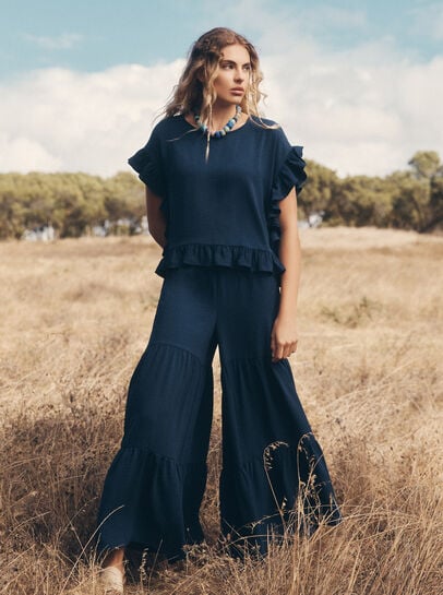 Wide Leg Tiered Trousers
