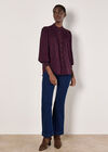 Mosaic Print Chiffon Ruffle Blouse, Burgundy, large