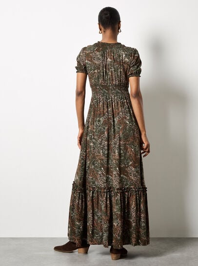 Peacock Feather Print Maxi Dress