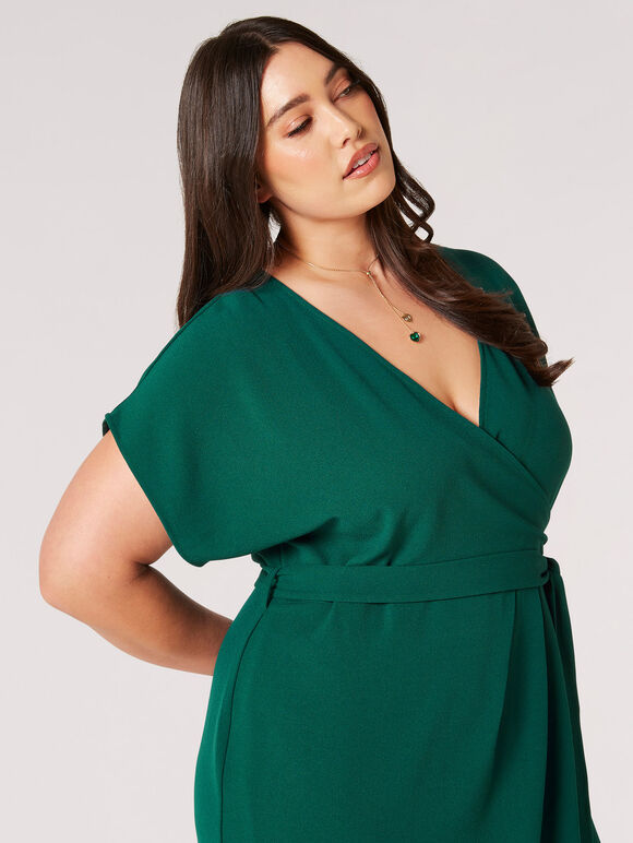 Robe mi-longue portefeuille texturée Curve, Vert, grand