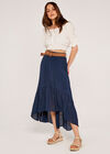 Shark Hem Crinkle Belted Skirt, Navy, large
