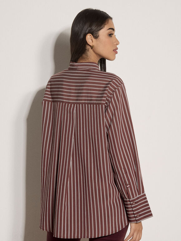 Oversized Stripe Shirt, Burgundy, large