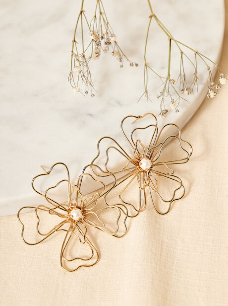 Gold Tone Wire Flower Earrings