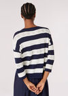 Jacquard-Herz-Pullover mit leichten Streifen, Marineblau, Größe L