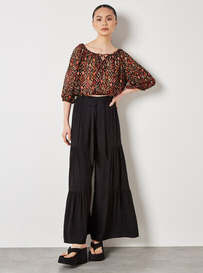 Tiered Wide-Leg Woven Trousers