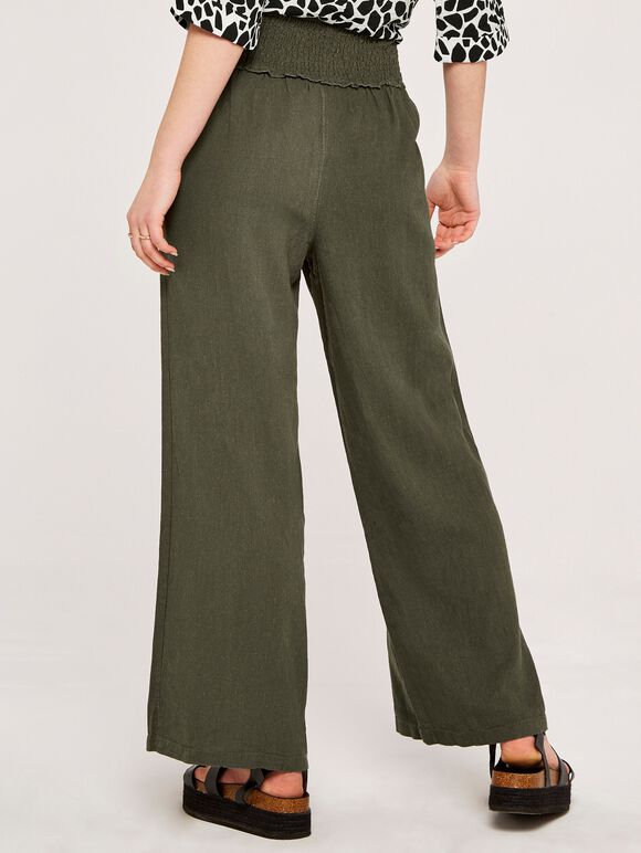 Shirred Wide Leg Trouser, Khaki, large