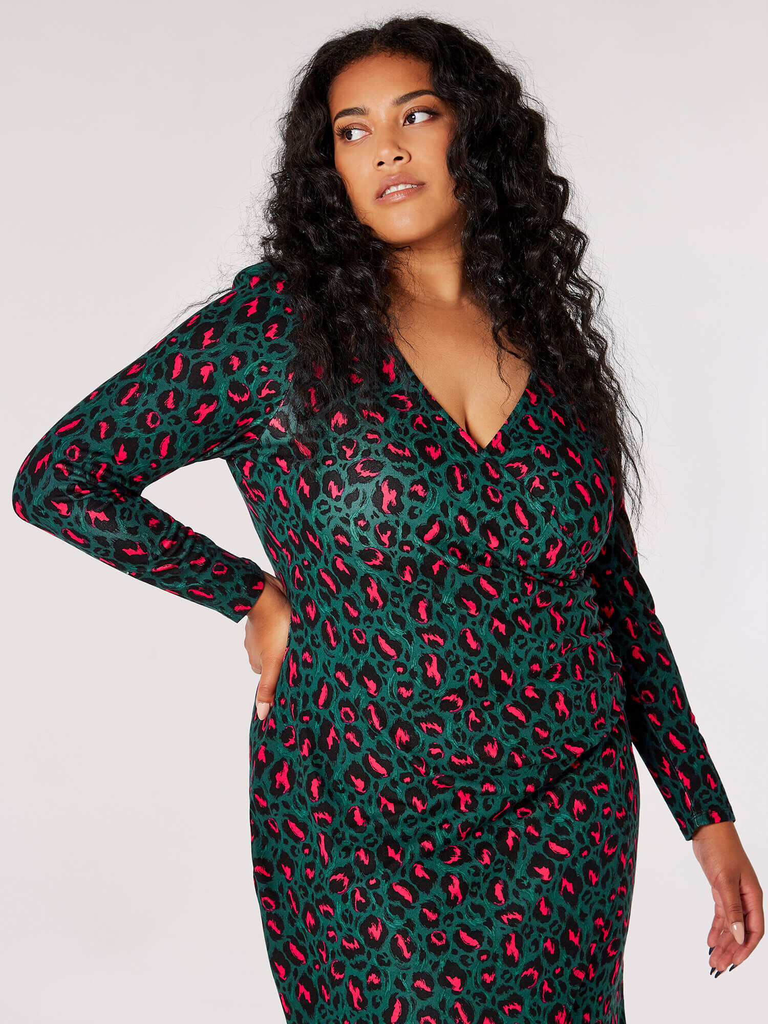 Curve Cheetah Wrap Mini Dress Apricot Clothing