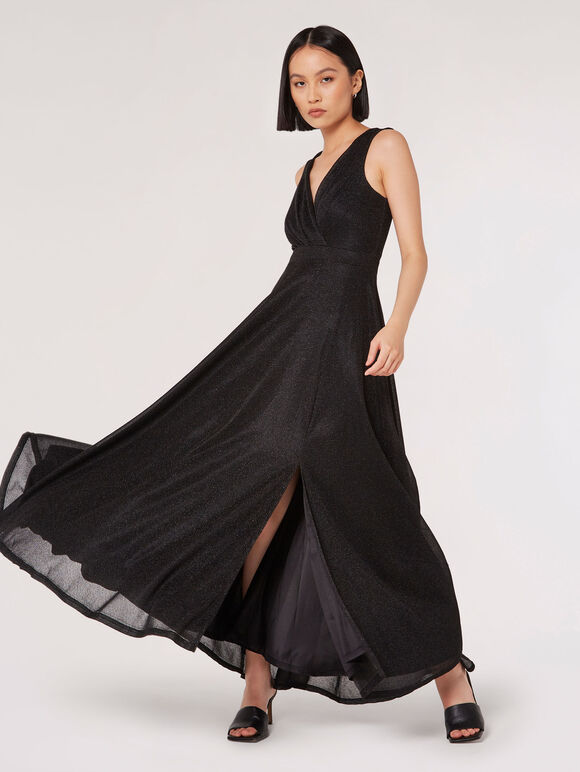 Robe Maxi Sparkle Lurex, Noir, grand