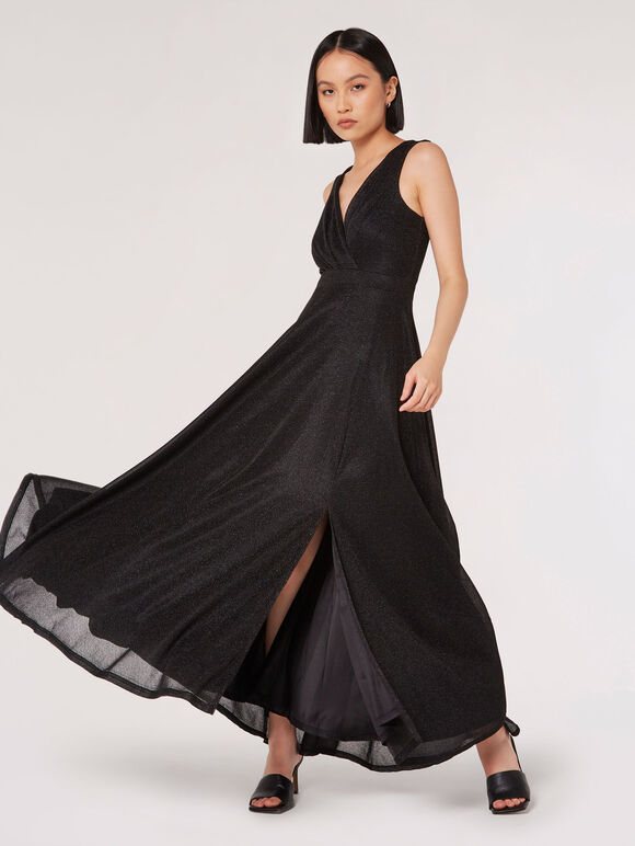 Sparkle Lurex Maxi Dress, Black, large