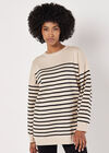 Stripe Rib Knit Longline Jumper, Stone, large