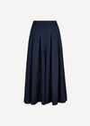 Pleated Wide-Leg Culotte Trousers, Navy, large
