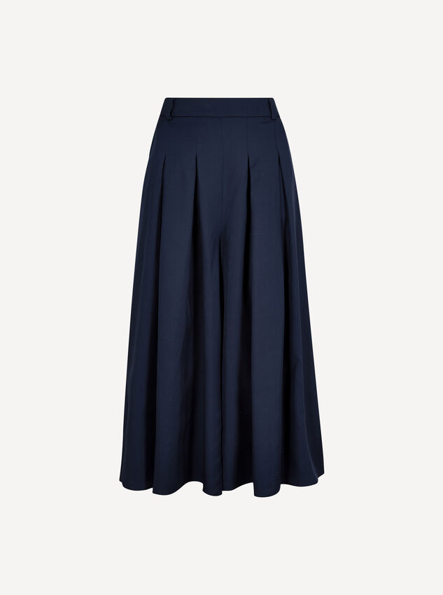 Pleated Wide-Leg Culotte Trousers, Navy, large
