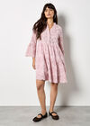 Broderie Anglaise Tiered Mini Dress, Pink, large