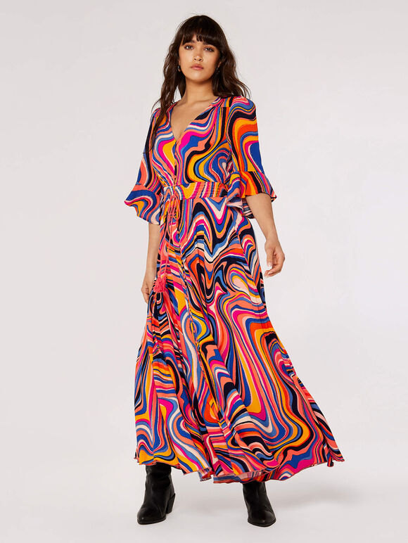 Robe Maxi Rétro Swirl, Orange, grand