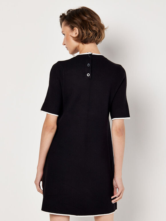 Monochrome Knitted Mini Dress, Black, large