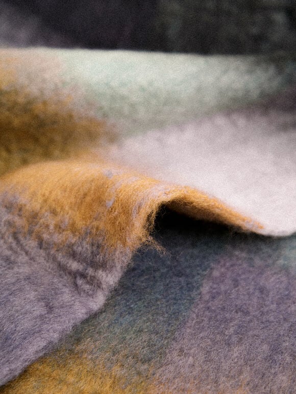 Check Colour Block Scarf, Black, large