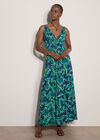 Tropical Leaf Jersey Maxi Dress, Blue, large