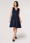 Metallic Pleat Skater Mini Dress, Navy, large